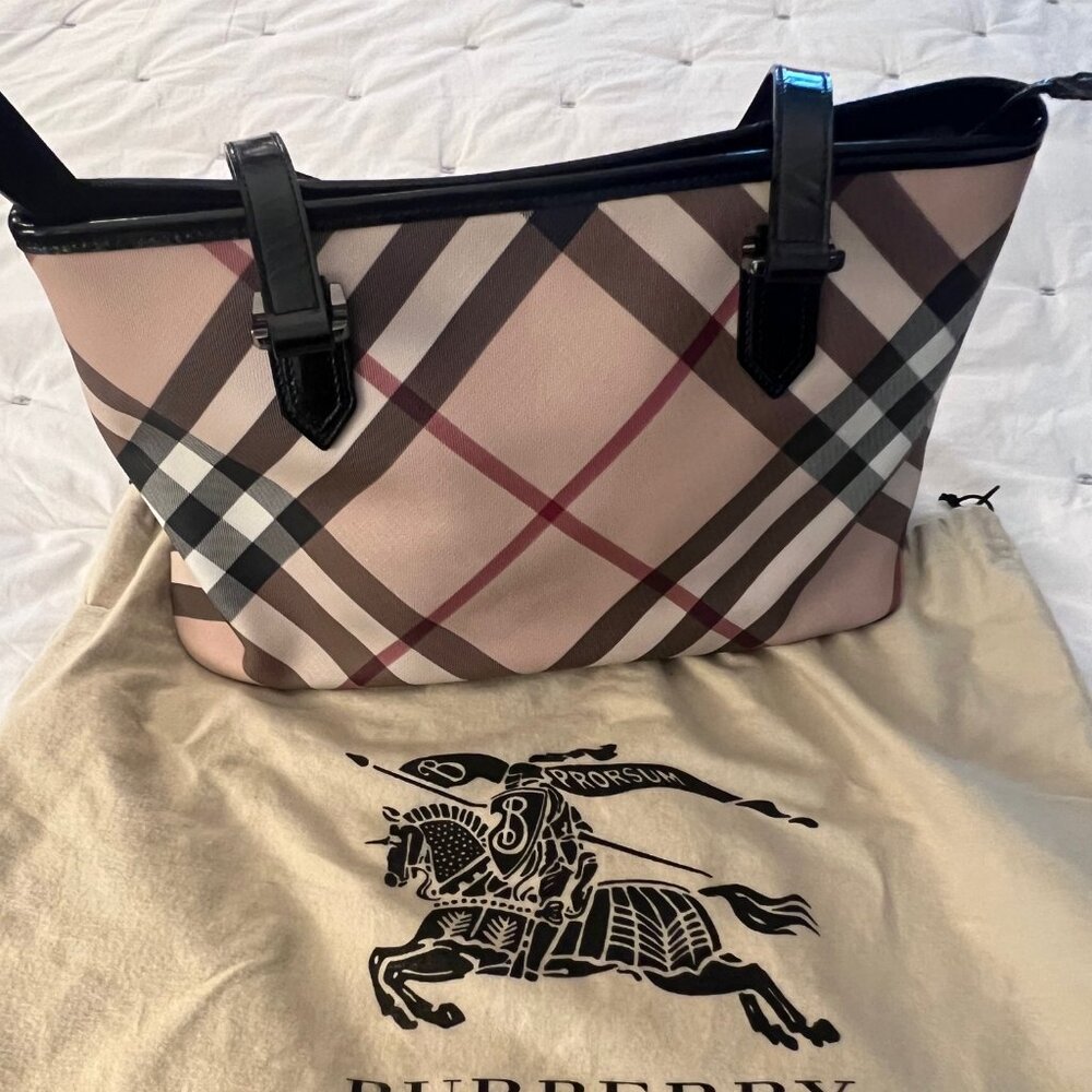 Burberry Super Nova Check Canvas Patent Leather Nickie Tote